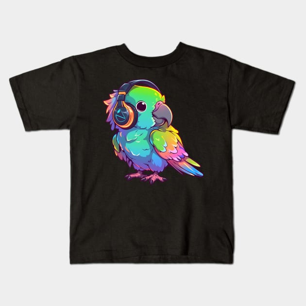 Parrot Headphones Kids T-Shirt by pako-valor